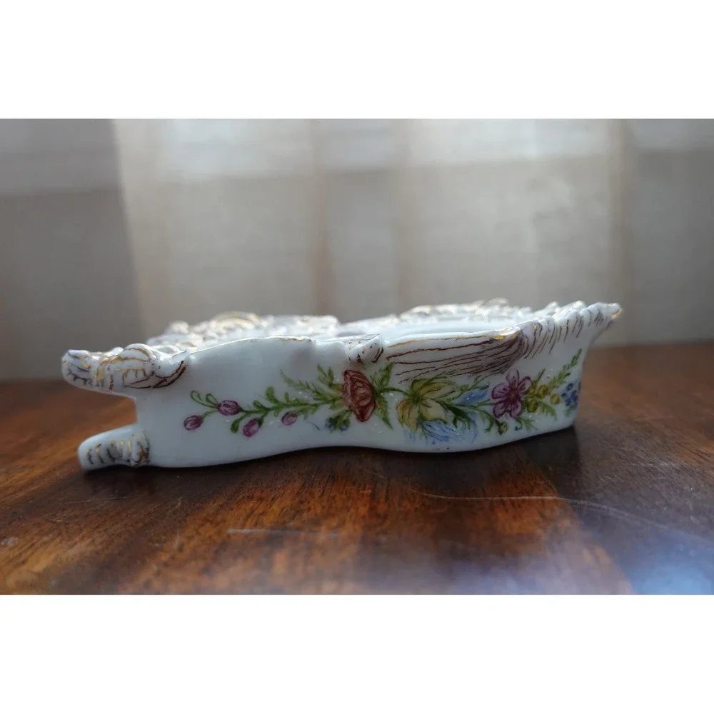 Antique Porcelain Victorian Inkwell white‎  gold accents colorful